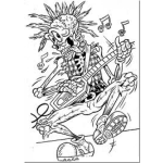 Dibujo para colorear Calavera Roquera Para Pintar Y Colorear Esqueleto Con Guitarra De Rock