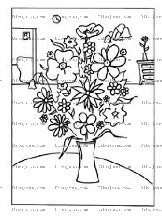 Dibujo para colorear Dibujo De Florero Con Flores En Una Sala Para Pintar Y Colorear