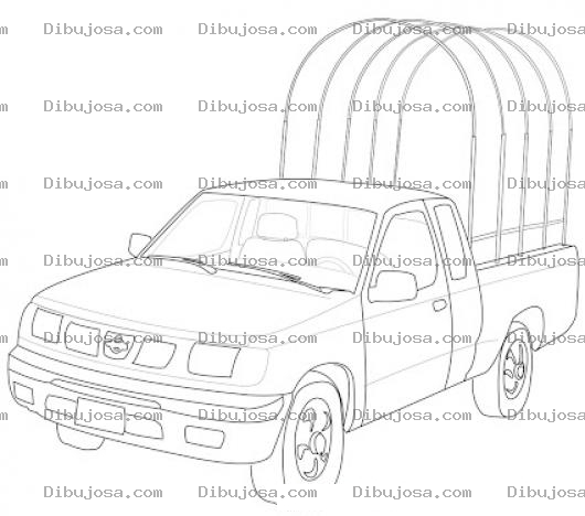 Dibujo para colorear Dibujo De Un Picop Nissan Con Arcos En Estructura De Hierro En La Palangana Para Pintar Y Colorear