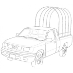 Dibujo para colorear Dibujo De Un Picop Nissan Con Arcos En Estructura De Hierro En La Palangana Para Pintar Y Colorear