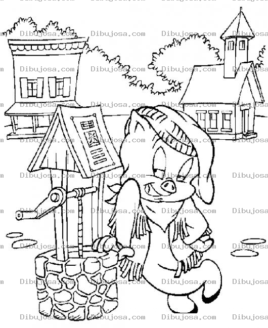 Dibujo para colorear Dibujo De Porky En Un Pozo Para Pintar Y Colorear
