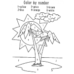 Dibujo para colorear Colorear Por Numeros En Ingles Una Isla Con Dos Palmeras 1amarrillo 2azul 3verde Anaranja 5cafe Y 6blanco