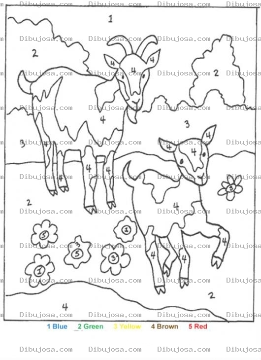 Dibujo para colorear Dibujo De Cabrita Con Su Mama Para Pintar Y Colorear Por Colores En Ingles Dibujo De 5 Colores Asi 1azul 2verde 5amarillo 4cafe Y 5rojo