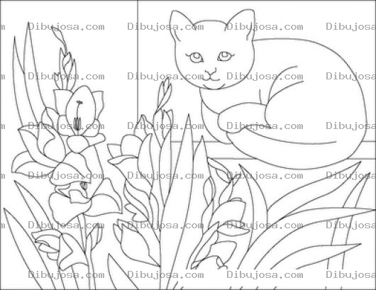 Dibujo para colorear Dibujo De Gato En El Jardin Para Pintar Y Colorear