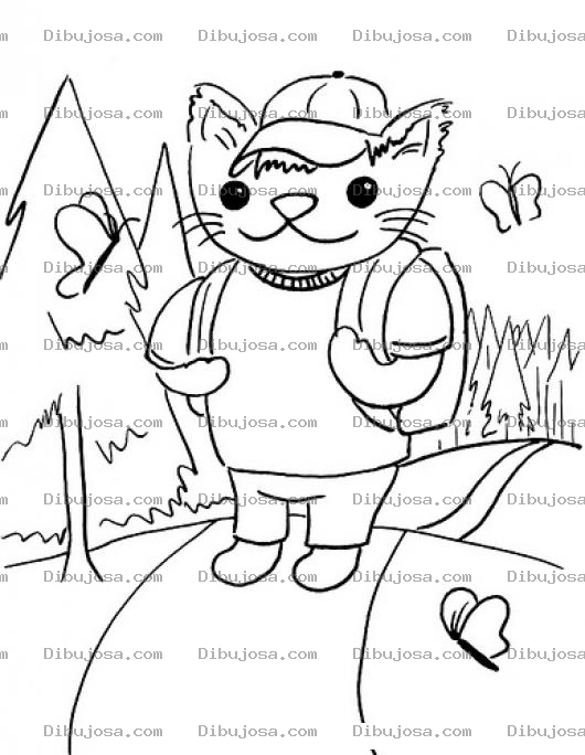 Dibujo para colorear Dibujo De Gato Explorador Para Pintar Y Colorear Gatito Explorador Con Su Mochila En La Espalda