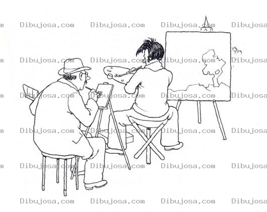 Dibujo para colorear Dibujo De Dos Pintores Pintando Al Oleo Para Colorear