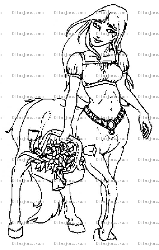 Dibujo para colorear Mujeryegua Con Canasta De Flores Para Pintar Y Colorear Yeguamujer Chica Con Cuerpo De Caballo
