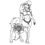 Dibujo para colorear Mujeryegua Con Canasta De Flores Para Pintar Y Colorear Yeguamujer Chica Con Cuerpo De Caballo
