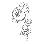 Dibujo para colorear Basketbolista Depositando La Pelota En El Aro Para Pintar Y Colorear Dibujo De Un Basquetbolista Alto