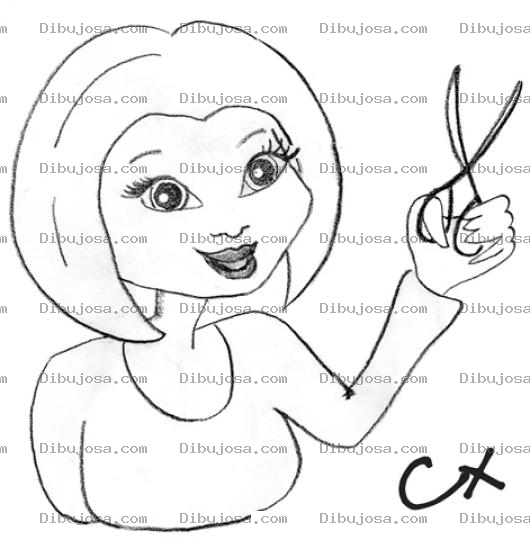 Dibujo para colorear Dibujo De Una Mujer Estilista Cortadora De Pelo Con Tijeras En Su Mano Para Pintar Y Colorear