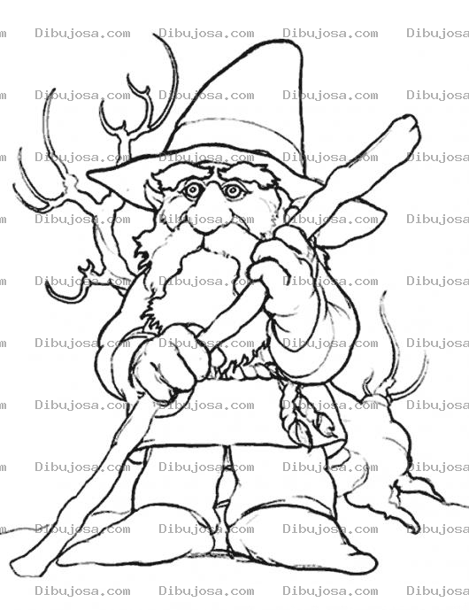 Dibujo para colorear Dibujo De Viejo Duende Con Baston Para Pintar Y Colorear Un Gnomo Viejito