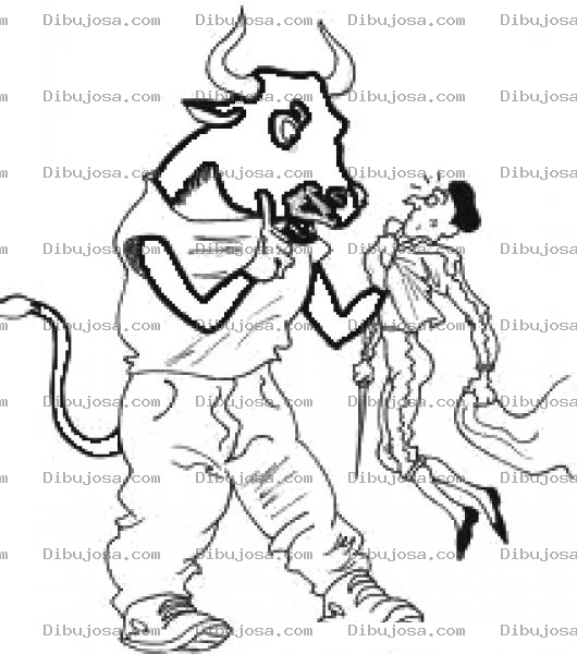 Dibujo para colorear Dibujo De Toro Amenazando A Un Torero Para Pintar Y Colorear Corrida De Toros Condicionada