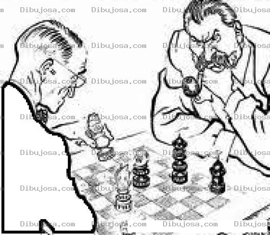 Dibujo para colorear Partida De Ajedrez Dibujo De Ajedrecistas Jugando Un Juego De Ajedres Para Pintar Y Colorear