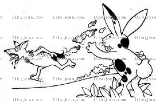 Dibujo para colorear Colorear Conejo Malo Riendose De Un Zorro Con Las Pompas Quemadas Para Colorear
