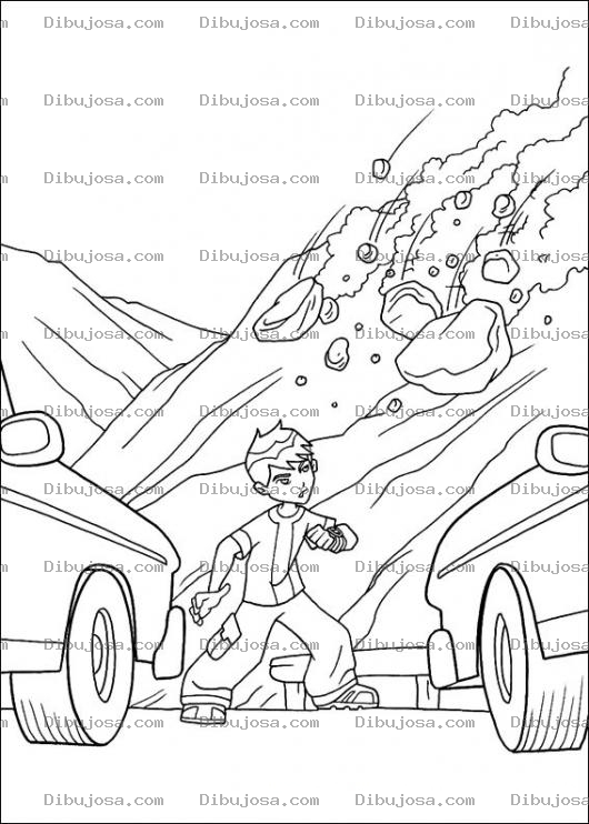 Dibujo para colorear Dibujo De Ben 10 En Un Derrumbe De Rocas Para Colorear