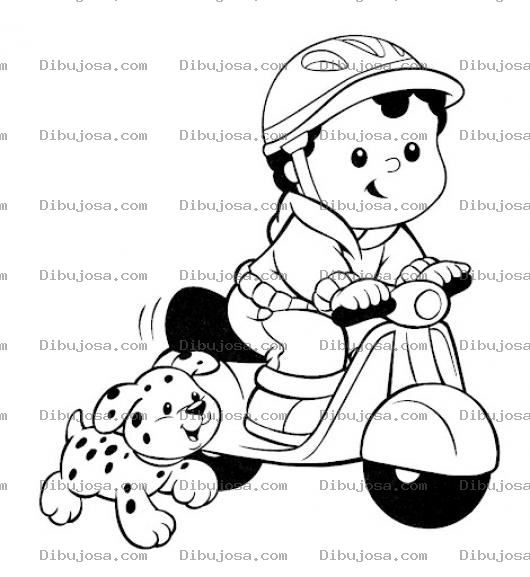 Dibujo para colorear Nino Motorista Con Perrito Dalmata Para Colorear