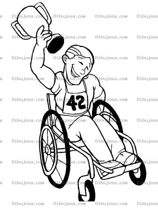 Dibujo para colorear Colorear Campeon Discapacitado Dibujo De Minusvalido Ganador De Olimpiadas Especiales Levantando La Copa En Su Silla De Ruedas