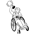 Dibujo para colorear Colorear Campeon Discapacitado Dibujo De Minusvalido Ganador De Olimpiadas Especiales Levantando La Copa En Su Silla De Ruedas