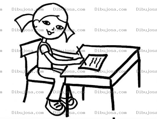 Dibujo para colorear Escueladeninas Dibujo De Una Nina En La Escuela Para Pintar Y Colorear Nena En Su Escritorio Escribiendo En Una Hoja De Papel