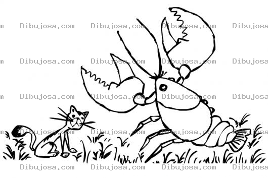 Dibujo para colorear Gato Y Langosta Gigante Para Colorear