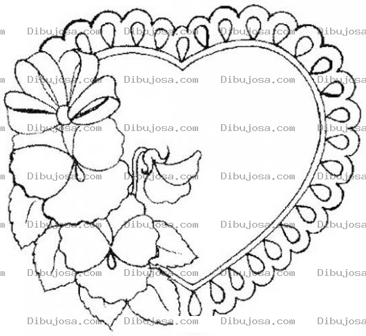 Dibujo para colorear Tarjeta De Corazon Con Encaje Y Flores Para Imprimir Recortar Y Colorear