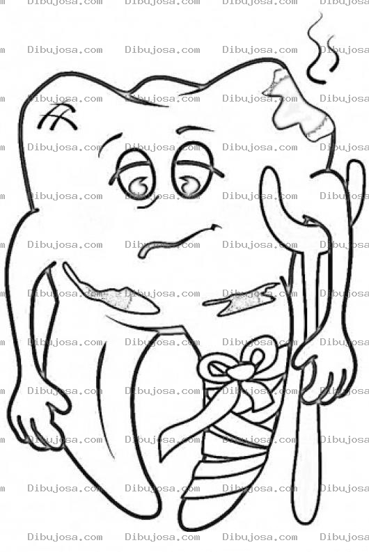 Dibujo para colorear Colorear Diente Con Caries Enfermo Y Maltratado Con Muletas