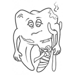 Dibujo para colorear Colorear Diente Con Caries Enfermo Y Maltratado Con Muletas