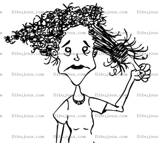 Dibujo para colorear Dibujo De Mujer Colocha Alisandose El Pelo Para Pintar Y Colorear Pelo Enredado