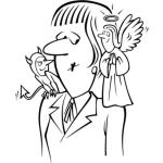 Dibujo para colorear Dibujo De Hombre Indeciso Con Un Diablito Y Un Angelito Para Pintar Y Colorear