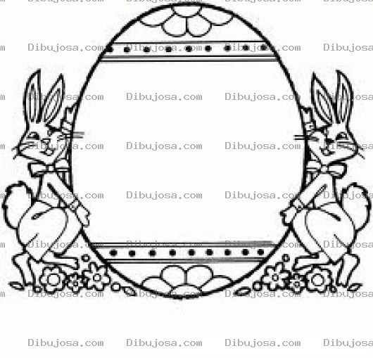 Dibujo para colorear Rarjeta De Huevo De Pascuas Con Dos Conejos Pascueros  Para Colorear