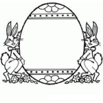 Dibujo para colorear Rarjeta De Huevo De Pascuas Con Dos Conejos Pascueros  Para Colorear