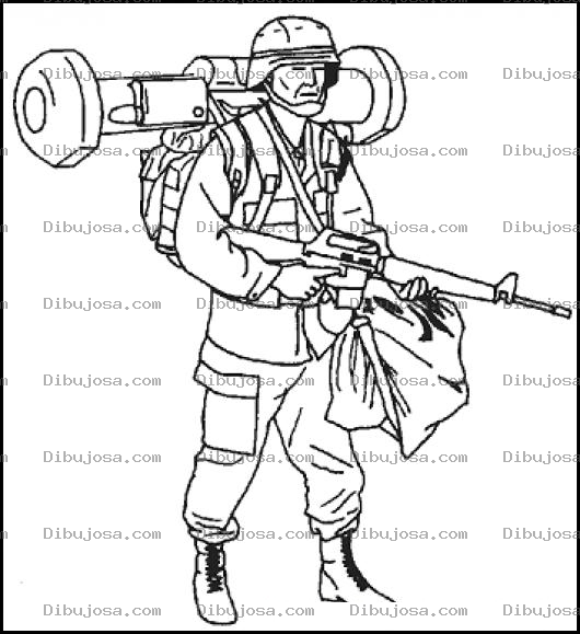 Dibujo para colorear Dibujo De Un Soldado Con Bazooka Y Ametralladora Ar15 Para Pintar Y Colorear Galil Ak47