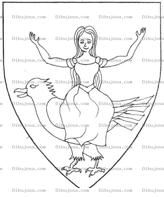 Dibujo para colorear Escudo De Mujer Sentada En Un Pajaro Para Pintar Y Colorear