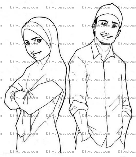 Dibujo para colorear Dibujo De Una Pareja De Novios Arabes Para Pintar Y Colorear A Una Chica Arabe Y Un Chico Arabe