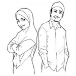 Dibujo para colorear Dibujo De Una Pareja De Novios Arabes Para Pintar Y Colorear A Una Chica Arabe Y Un Chico Arabe