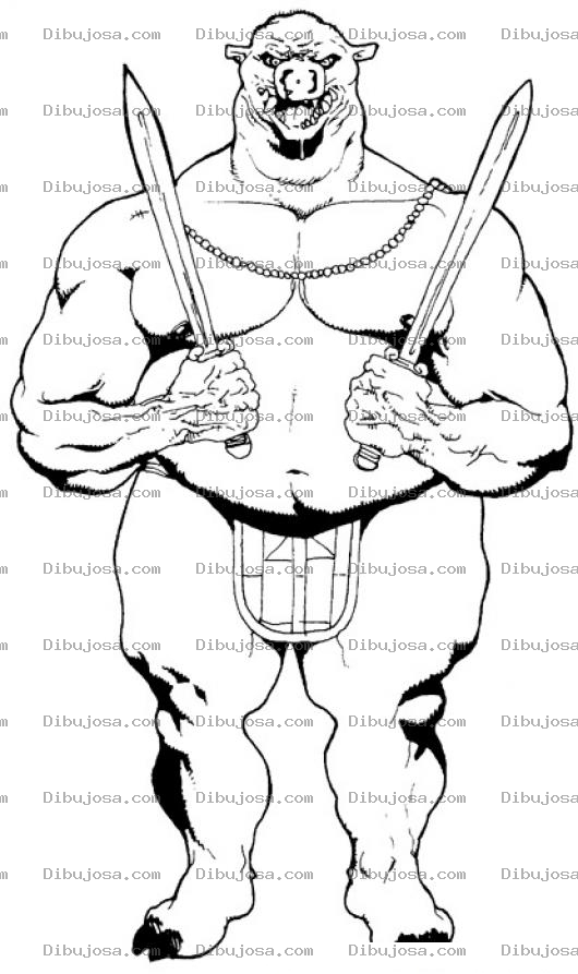 Dibujo para colorear Hombre Cerdo Con Espadas Dibujo De Un Cerdohombre Hombrecerdo Para Pintar Y Colorear Hombre Con Cara De Marrano