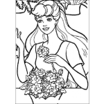 Dibujo para colorear Barbie cortando rosas