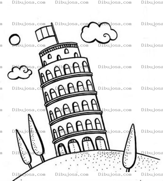 Dibujo para colorear Dibujo De La Torre Inclinada De Italia Para Pintar Y Colorear