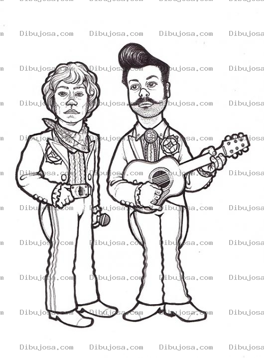 Dibujo para colorear Dibujo De Un Dueto Musical Para Pintar Y Colorear Cantante Y Guitarrista