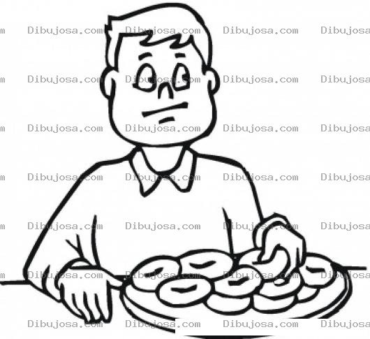 Dibujo para colorear Dibujo De Hombre Cominedo Donas Para Pintar Y Colorear