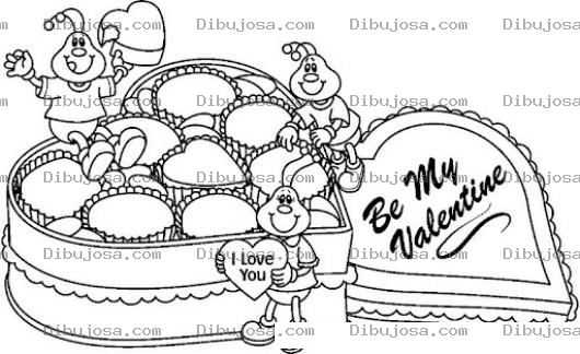 Dibujo para colorear Regalo De Chocolates Para Pintar Y Colorear Dibujo De Un Corazon Lleno De Chocolatitos Que Dicen I Love You Y Tambien Be My Valentine
