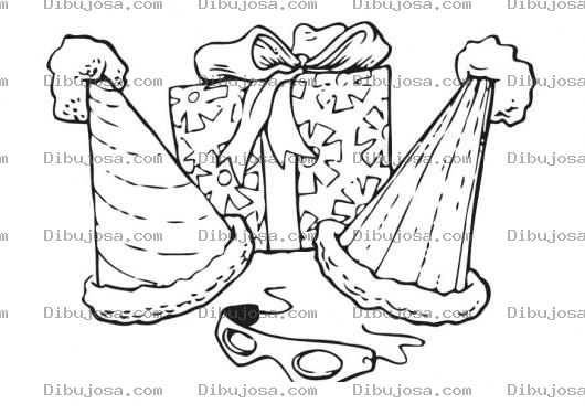 Dibujo para colorear Fiesta De Cumpleanos Dibujo De Regalo Con Gorros Cucuruchos Y Antifaz De Cumpleanos Para Pintar Y Colorear