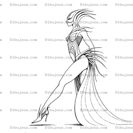 Dibujo para colorear Pajaromujer Dibujo De Mujer Pajaro Modelando Un Traje De Plumas Para Pintar Y Colorear Mujerpajaro