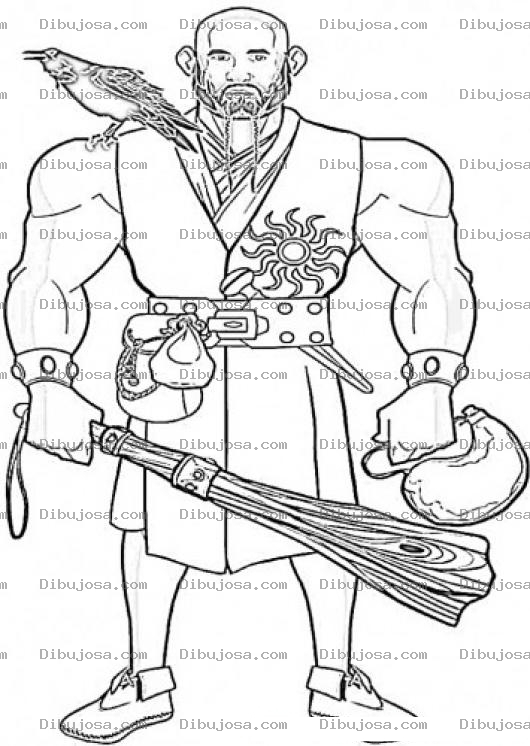 Dibujo para colorear Dibujo Del Moreno Justiciero Para Pintar Y Colorear Negron Barbado Con Un Bate Y Un Cuervo En El Hombro