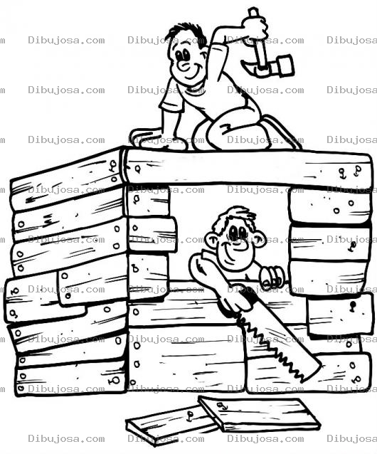 Dibujo para colorear Carpinteros Constructores Dibujo De Dos Carpinteros Construyendo Una Casa De Madera En Un Techo Para Mi Pais Para Pintar Y Colorear Carpinteros Trabajando