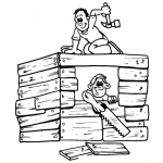 Dibujo para colorear Carpinteros Constructores Dibujo De Dos Carpinteros Construyendo Una Casa De Madera En Un Techo Para Mi Pais Para Pintar Y Colorear Carpinteros Trabajando