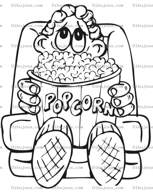 Dibujo para colorear Poporopos popcorn En El Cine Dibujo De Nino Viendo Una Pelicula En El Cine Con Un Bol De Palomitas De Maiz Para Pintar Y Colorear Semillas De Maiz Reventadas