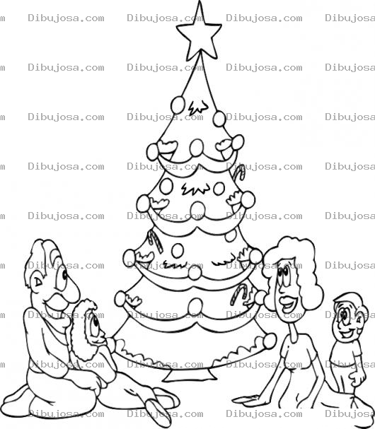 Dibujo para colorear Familia En Navidad Dibujo De Una Familia Reunida Al Rededor Del Arbol De Navidad En Nochebuena Para Pintar Y Colorear Una Navidadfamiliar