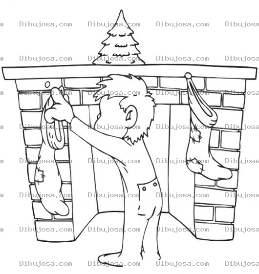 Dibujo para colorear Dibujo De Nino Colgando Su Calcetin Navideno Para Santaclaus A La Par De La Chimenea