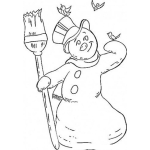 Dibujo para colorear Colorear Snowman Con Sombrero Escoba Y Pajaritos